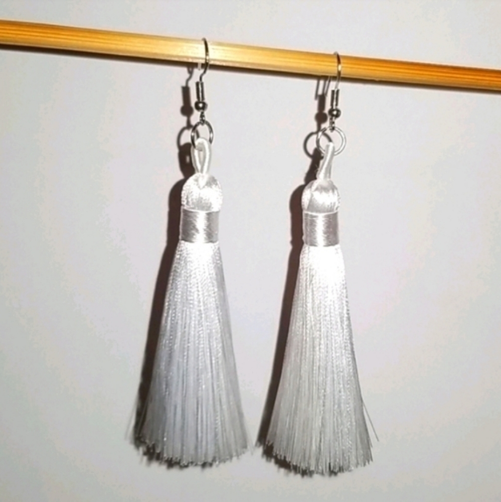 Handcrafted Tassel Earrings (white)